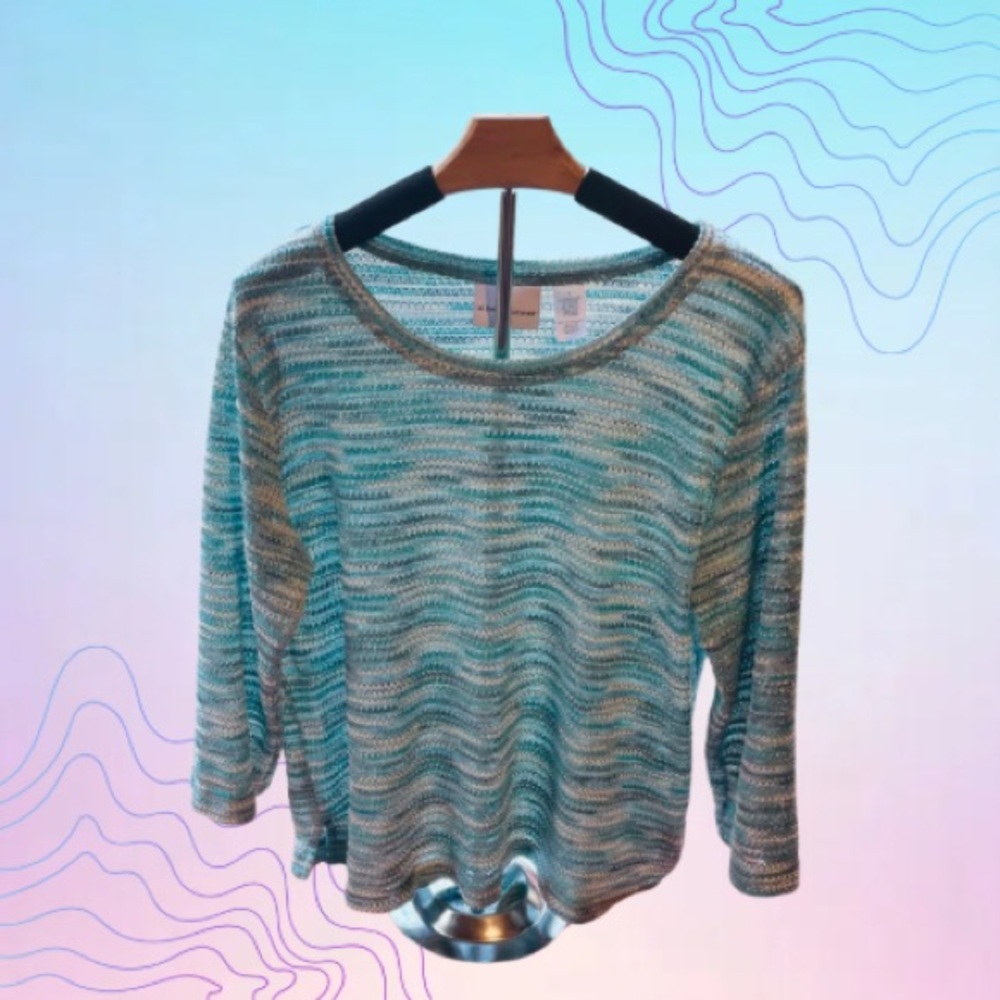 ALFRED DUNNER Women’s Large Aqua & White Knit Sweater
